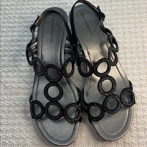 Bandalino Shoes - Bandolino glitter circles dressy sandal, with black patent wedge heel, classic